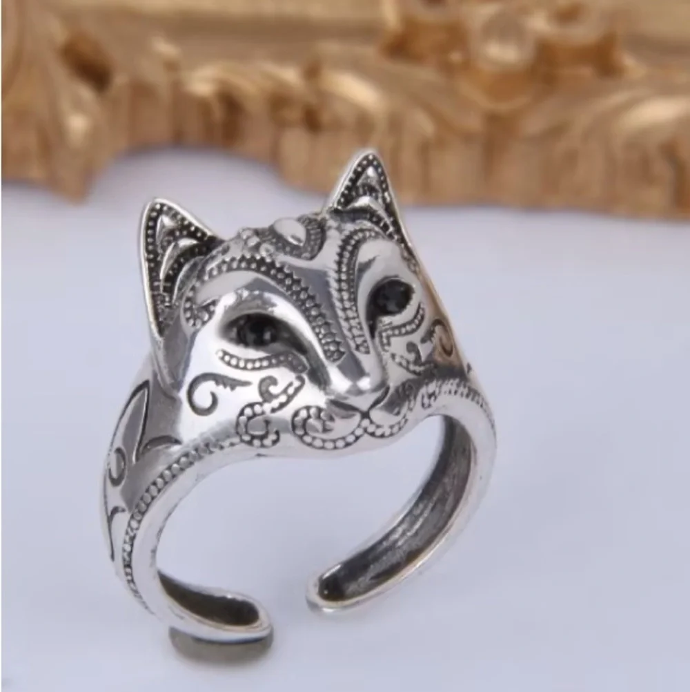 Silver Cat Face Ring